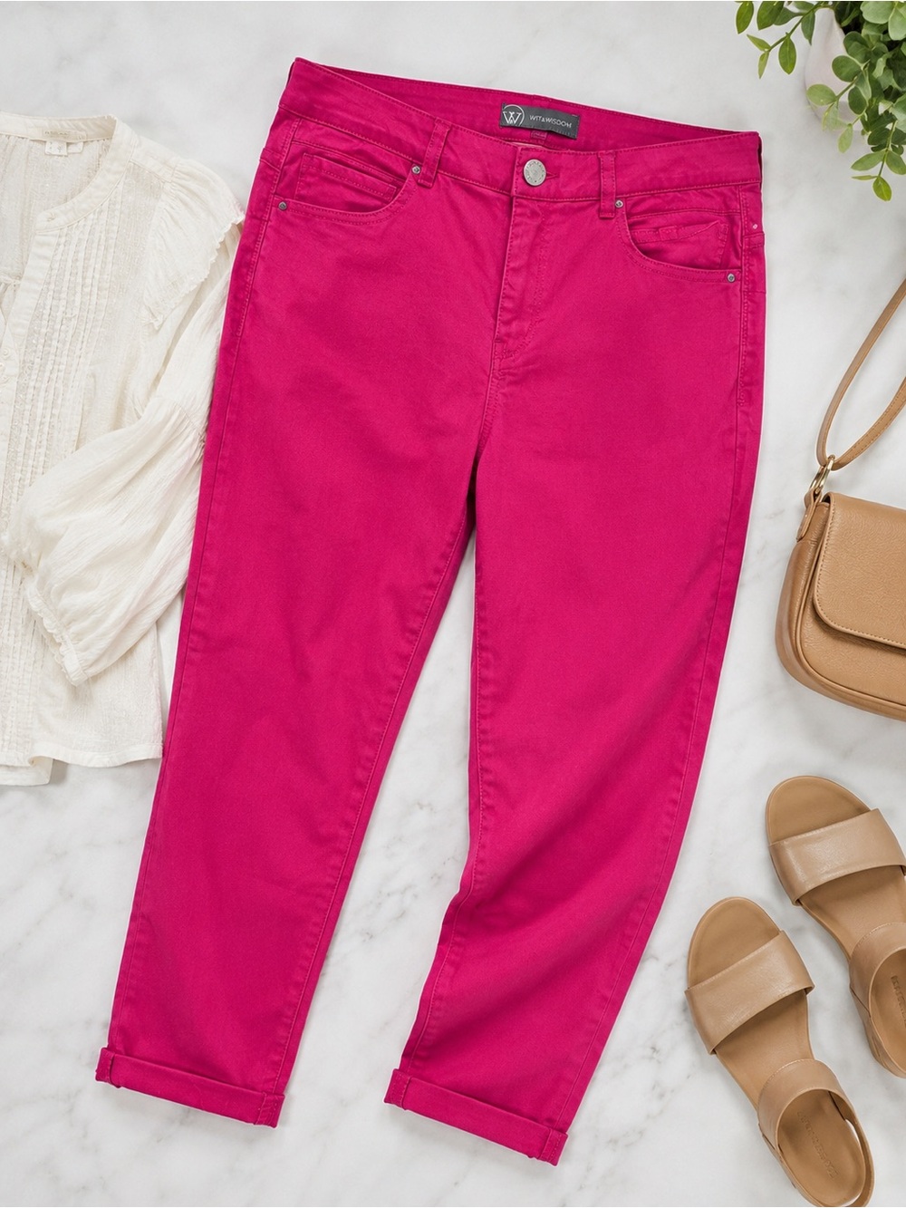 Wit & Wisdom Ab’Solution Hot Pink Cropped Skinny Jeans Size 14 NWT 0012